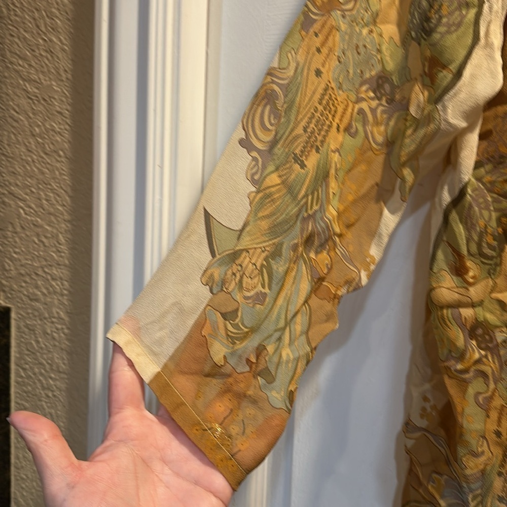Citron Santa Monica 100% Silk Art Deco Lady Print Open Cardigan M Kimono Jacket - Picture 5 of 8